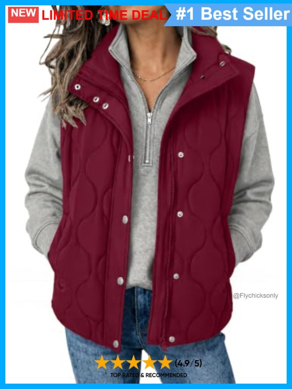 Quilted Puffer Vest Stand Collar Zip Up Sleeveless Outerwear